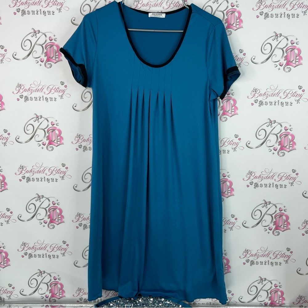 Ekouaer dress pleated tshirt style tee Elegant Teal Pleated Women's Tunic
